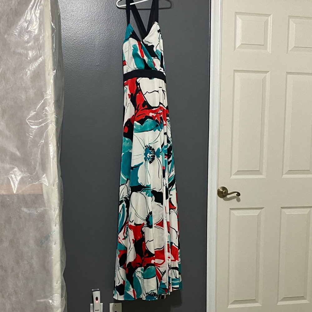 Nicole Miller Backless Floral Dress - Red, Blue, White
